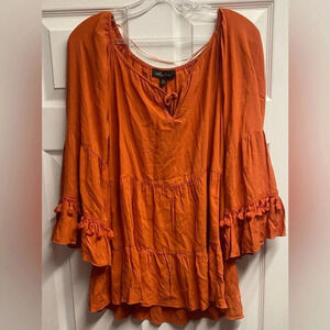 Melissa Paige Orange Ruffle Tunic Top W/ Tassels Size Medium